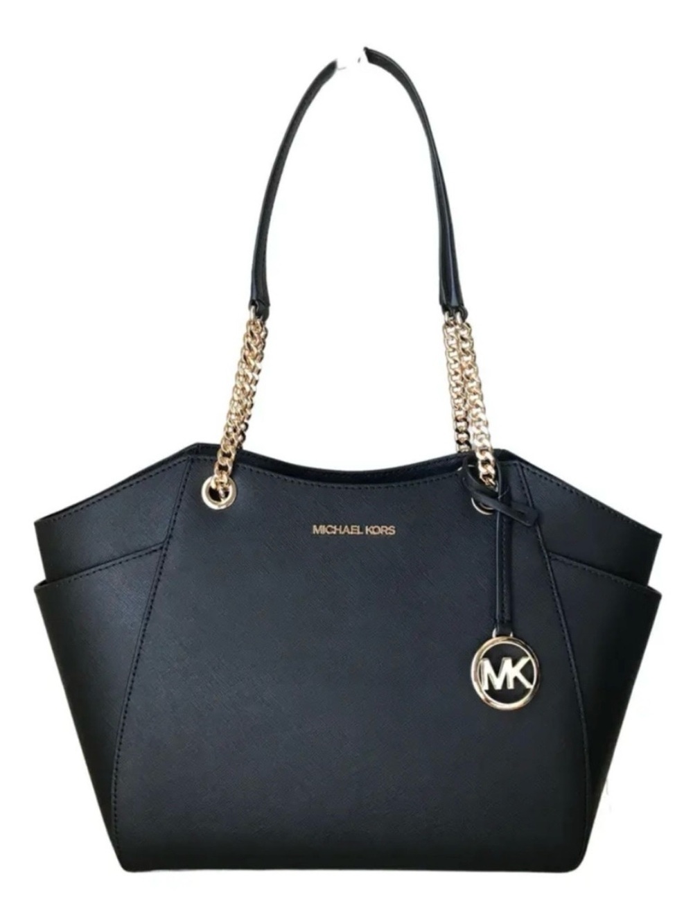 NWT Michael Kors Black Saffiano Shoulder Tote with Gold Chain Straps